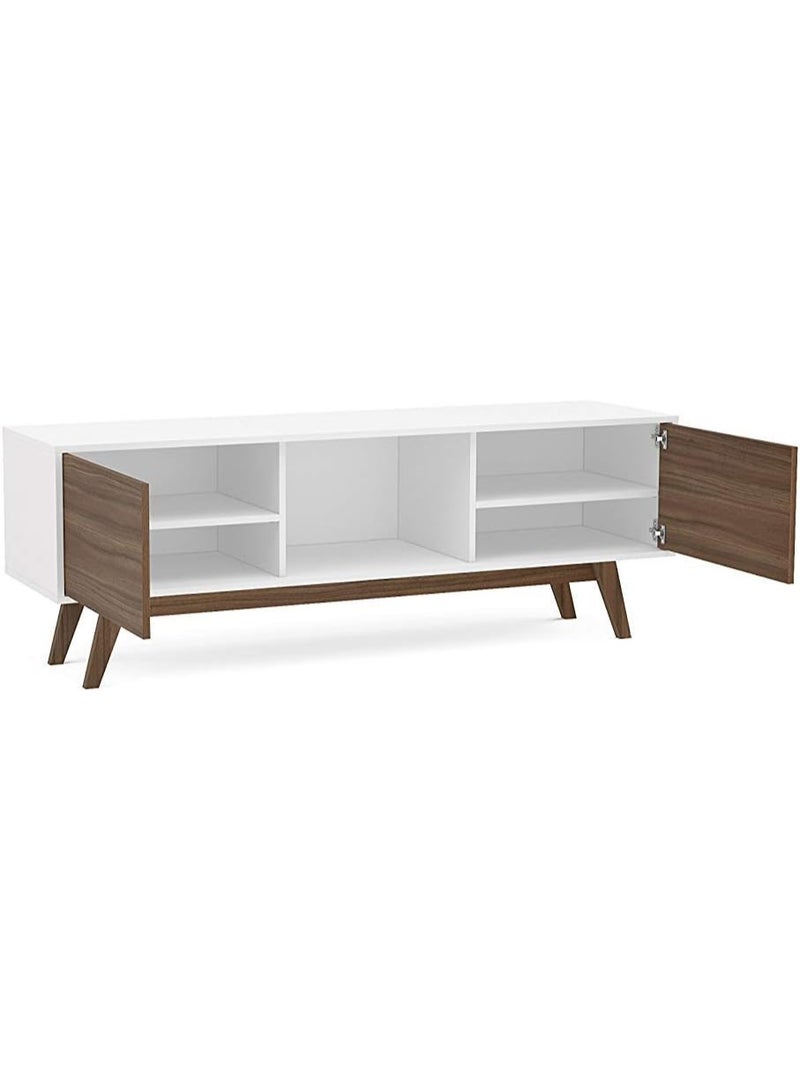 Polifurniture Porto Rico Two Door 59" TV Stand, White/Brown Walnut - Image 3